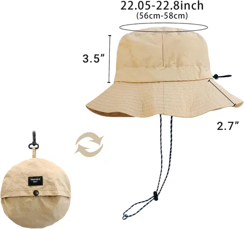 Vista 7 de PFFY Packable Sun Bucket Hat for Men Women Outdoor UV Protection Sun Hats Caqui