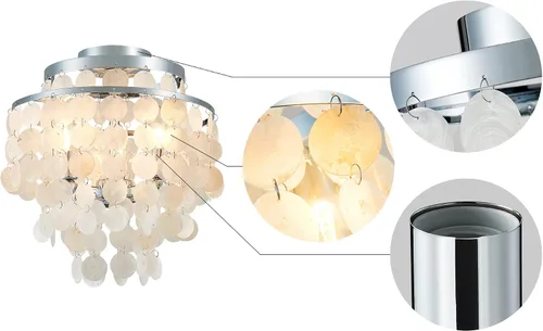Vista 4 de AGV LIGHTING CL008S Capiz Seashell Lámpara de Techo, Montaje al Ras, D13 x H15, 3 Luces, Marco con Acabado Cromado; Perfecto para Sala de Estar