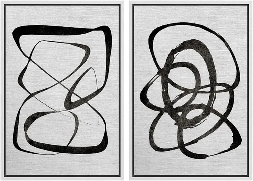 Vista 69 de SIGNWIN Lienzo enmarcado para pared, juego de arte con anillos de árbol de bosque grunge en blanco y negro, ilustraciones de naturaleza silvestre
