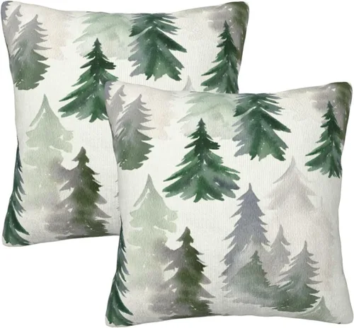 Vista 12 de Juego de 2 fundas de almohada de árbol de bosque natural, fundas de almohada de algodón de 16 x 16 pulgadas, fundas de almohada de algodón