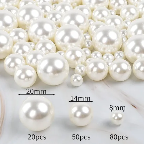 Vista 2 de Quefe 150 perlas para manualidades sin agujeros, relleno de jarrón, cuentas de perlas de plástico artificiales para dispersión de mesa, boda, fiesta