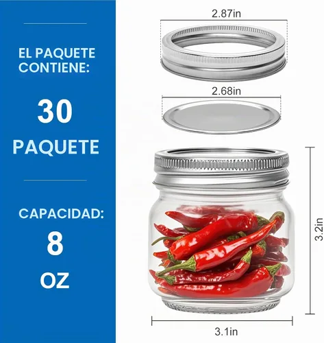 Vista 2 de Maredash - Tarros Mason de 8 onzas, paquete de 30 unidades, recipientes pequeños de vidrio con tapas