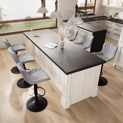 Vista 26 de YOUNIKE Juego de 2 taburetes de bar marrones modernos giratorios de altura de mostrador con respaldo alto ajustable para cocina, taburetes de bar