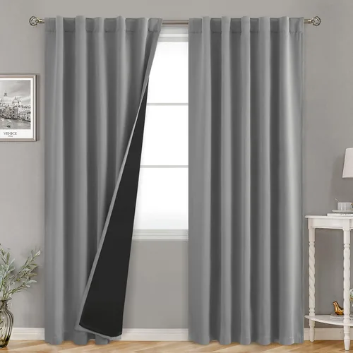 Vista 115 de BGment Cortinas 100% opacas beige de 63 pulgadas de largo con forro aislante térmico, bolsillo para varilla y lengüeta trasera de doble capa