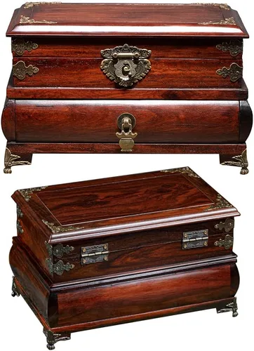 Vista 7 de Cerradura antigua, cerrojo, bisagras, manija de cajón, caja de protectores de esquina y patas, kit de herrajes decorativos para caja de madera