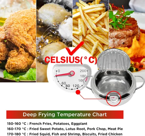 Vista 2 de Saltlas Olla Freidora Profunda (°C), Olla de Freír Tempura Extra Grande de 11"/4.4Qt (4.2 L) con Tapa, Olla de Acero Inoxidable 304 con Control