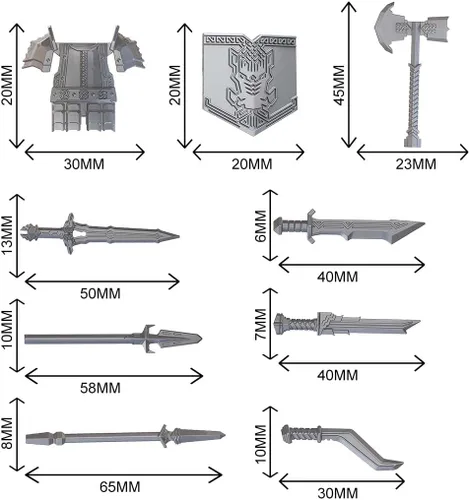 Vista 3 de ALiquid Juego de armas de minifiguras personalizadas, juego de armas personalizadas para minifiguras, juego de armas de soldado enano medieval