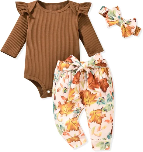 Vista 6 de Aalizzwell Conjunto de mameluco acanalado para bebé recién nacido prematuro para otoño e invierno