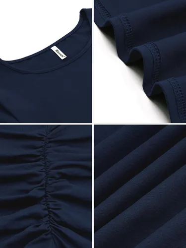 Vista 6 de Missufe - Vestido casual ajustado de manga larga para mujer, fruncido, vestido de verano, hasta la rodilla, ajustado, tipo bodycon