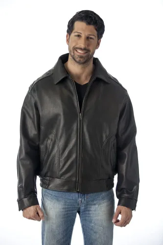 Vista 4 de REED Chaqueta de cuero All American Bomber para hombre, fabricada en EE. UU