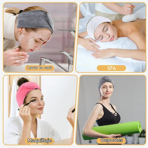 Vista 4 de SINLAND Diadema facial de spa ajustable para maquillaje, paquete de 3 3 multicolor
