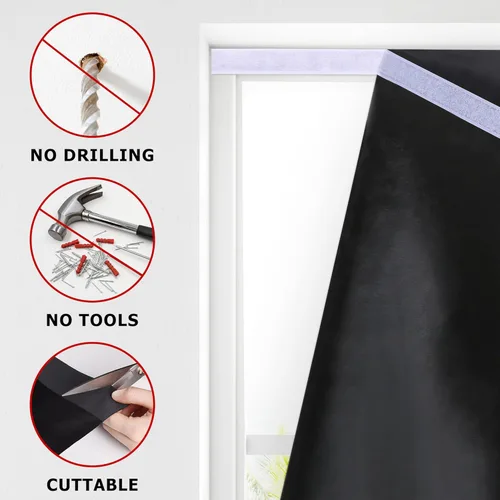 Vista 3 de LazBlinds Cortina de Puerta 100% Opaca, Persianas Sin Herramientas Sin Taladro Inalámbricas para Ventanas, Aislamiento Térmico Protección UV