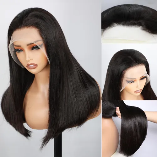 Vista 19 de Pelucas de cabello humano lacio con encaje frontal de hueso de 13 x 4 para mujeres negras, densidad del 200 %, peluca frontal de encaje transparente