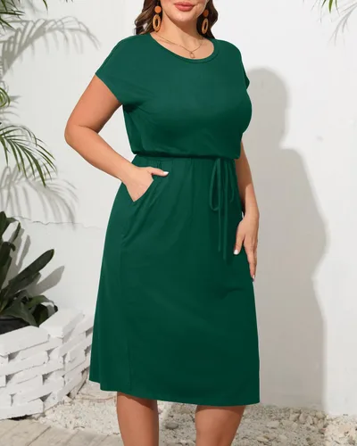 Vista 2 de Pinup Fashion Vestidos de verano de talla grande para mujer, vestido casual de trabajo con bolsillos