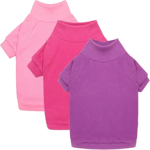 Vista 11 de Pack de 3 suéteres para perros de felpa, ropa para mascotas, cuello alto, suéter suave y cálido para perros pequeños, suéter para cachorros