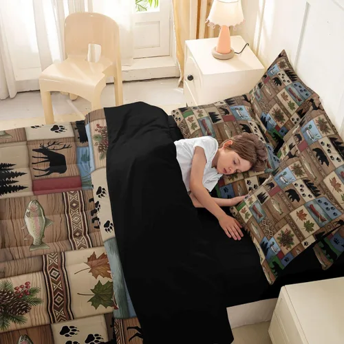 Vista 100 de Feelyou Juego de edredón de ciervo con sábanas – Tamaño Queen 7 piezas Juego de ropa de cama infantil de caza rústica – Cama de ciervo de cabaña