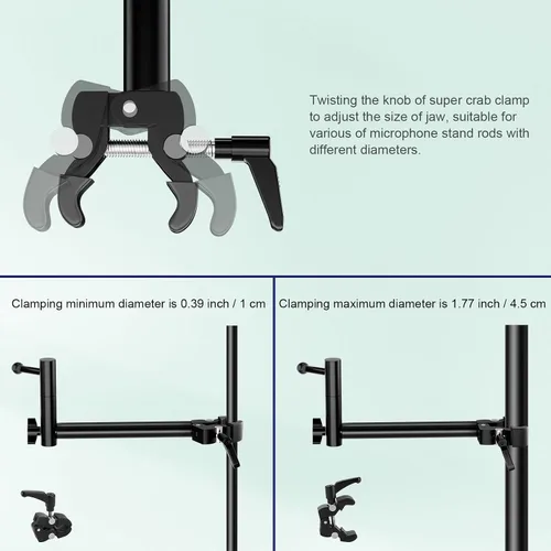 Vista 3 de Soporte para tablet para micrófono, soporte de aluminio para micrófono, soporte para iPad de música, soporte para micrófono, inclinación giratoria