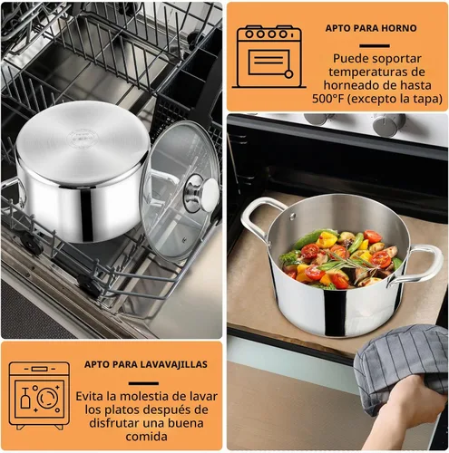 Vista 7 de P&P CHEF Olla de 4 cuartos de galón de acero inoxidable tricapa, olla de 4 cuartos de galón para cocinar pasta con tapa visible para sopa