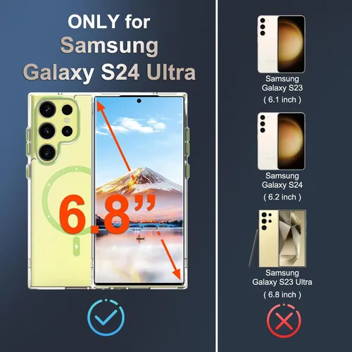 Vista 2 de Funda Magnética para Samsung Galaxy S24 Ultra Compatible con MagSafe, Cristal Transparente Anti-Amarilleamiento a Prueba de Golpes Parachoques Funda