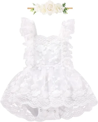 Vista 19 de IDOPIP Conjunto de ropa de 1er cumpleaños para niñas con estampado floral, estilo bohemio, con encaje, tutú y diadema de princesa