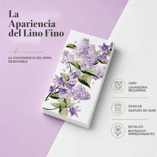 Vista 7 de 100 servilletas florales moradas de 3 capas desechables de papel toallas de mano