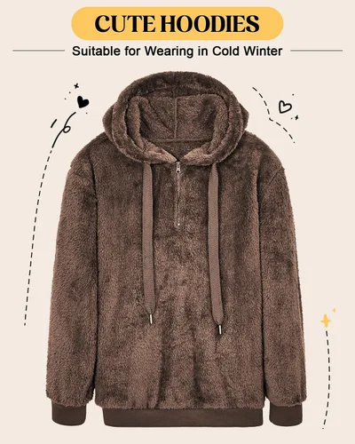 Vista 61 de Century Star Sudadera deportiva mullida de vellón con capucha para mujer de talla extragrande con bolsillos