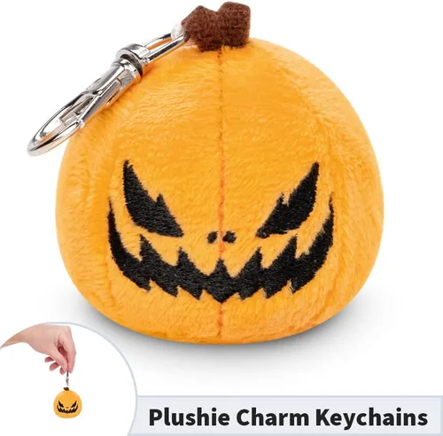 Vista 4 de TeeTurtle - Llavero de peluche (calabaza naranja enojada)