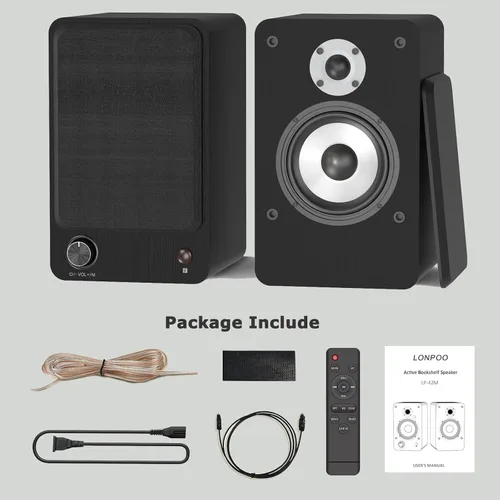 Vista 9 de LONPOO Altavoces de estantería alimentados para tocadiscos, monitores de campo cercano activos Bluetooth de 2.0 canales con tweeter de cúpula