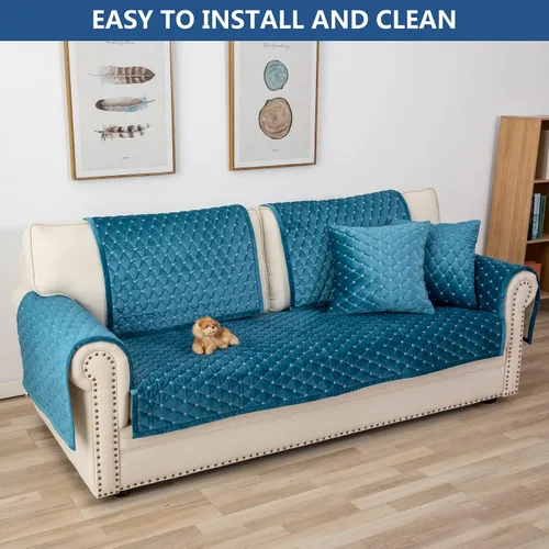 Vista 7 de Eismodra Almohadas para sofá, funda de sofá, fundas de sofá modular para sofá de 3 cojines, fundas de sofá para perros, gatos y mascotas, sofá Azul