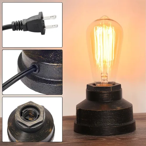 Vista 6 de Base de lámpara de mesa pequeña con control táctil, luz táctil industrial, base de bombilla Edison vintage, regulable para mesita de noche, luz