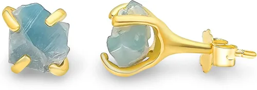 Vista 5 de Aretes de piedra preciosa natural en bruto con oro amarillo sobre plata de ley 925, 6 a 0.276 in, regalo de piedra de nacimiento de calidad genuina