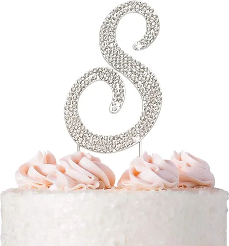 Vista 11 de 15 decoraciones para tartas – diamantes de imitación plateados – 15 cumpleaños o aniversario Premium Silver Metal - Sparkly Rhinestone Cake