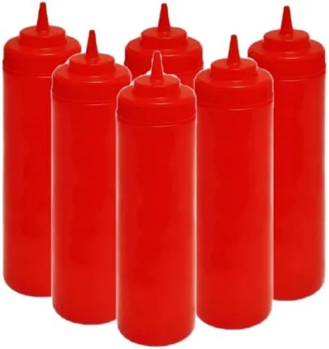 Vista 10 de TrueCraftware - Juego de 6 botellas dispensadoras de condimentos transparentes de boca ancha de 24 onzas, a prueba de fugas, botellas para aderezo