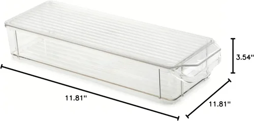 Vista 5 de Core Kitchen Contenedor organizador para refrigerador y congelador con tapa extraíble, 11.81 pulgadas de largo x 3.54 pulgadas de ancho x 11.81