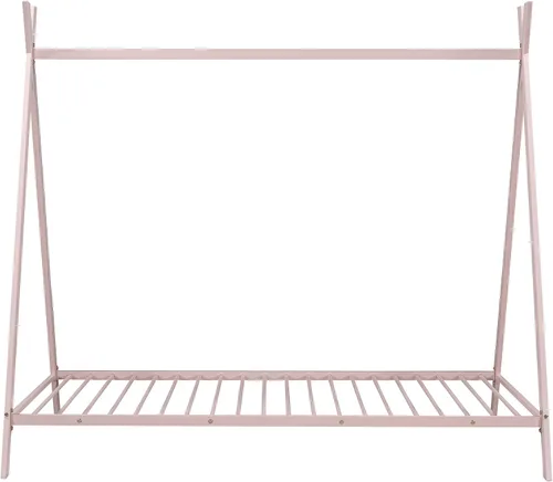 Vista 6 de Cama de casa individual para niños, cama Montessori de metal, marco de cama, cama de juego con listones para niñas y niños, no necesita somier
