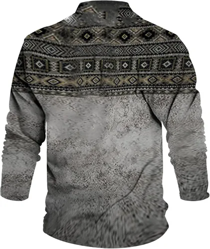 Vista 2 de FIRERO Sudadera con estampado azteca occidental para hombre, con botones, cuello alto, 6 botones, estilo vintage, sin botones