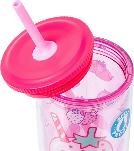 Vista 6 de Vaso de plástico resistente a derrames Sanrio Hello Kitty Strawberry de Silver Buffalo, 20 onzas Sanrio Hello Kitty Fresas