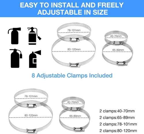 Vista 2 de Soporte universal para extintor de incendios, barra de liberación rápida, color negro Leopauto Fire Extinguisher Bracket Holder with 8 Clamps