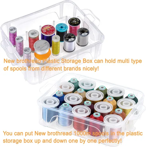 Vista 3 de New brothread 40 colores compatibles con Brother, hilo de 500 m para máquina de bordar con caja de almacenamiento de plástico transparente