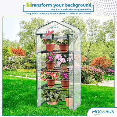 Vista 7 de Ogrow® Mini invernadero portátil, con cubierta y estantes de 4 niveles Transparente