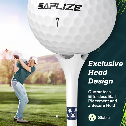 Vista 4 de SAPLIZE Thick 120 or100 or 50 Pack Plastic Golf Tees with Stars & Stripes Height Marking System, Durable 4-Prong Golf Tees Designed to Reduce