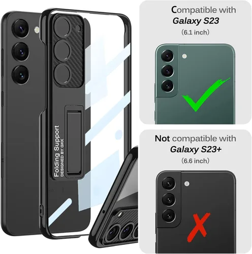 Vista 5 de Miimall Funda compatible con Samsung Galaxy S23, funda S23 con soporte, cubierta al vacío translúcida protectora delgada para Galaxy S23 5G (negro)