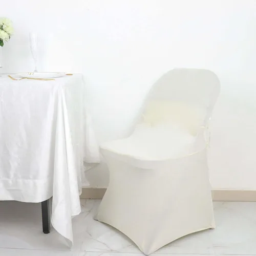 Vista 5 de Tableclothsfactory Funda de silla plegable ajustable con diseño de roseta de satén marfil