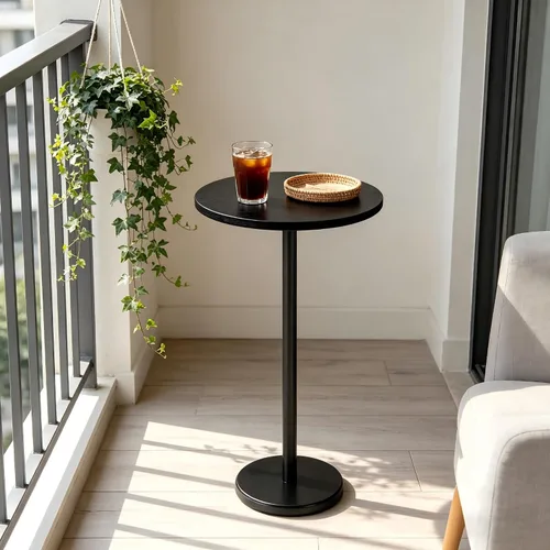 Vista 7 de smusei Mesas de bebidas para espacios pequeños, mesa auxiliar de pedestal con base de mármol, pequeña mesa auxiliar redonda negra para sofá, silla