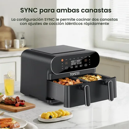 Vista 4 de [Usado] TOPZEE Freidora de aire grande de 11 cuartos de galón, freidora de aire 8 en 1 XL con Cesta Flex, divisor para cocción doble, precalentar