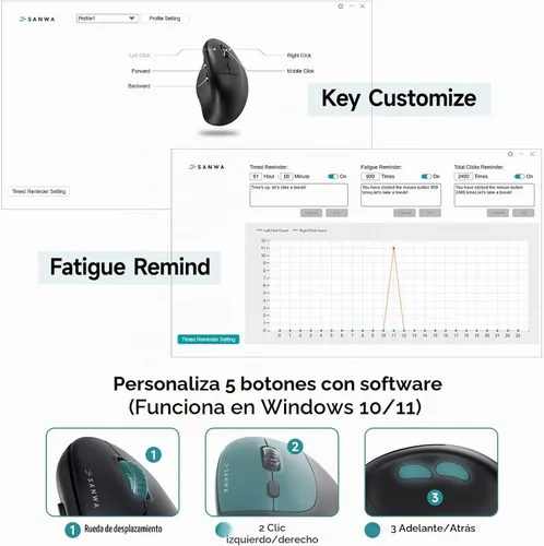 Vista 5 de SANWA Ratón ergonómico vertical, ratones Ergo inalámbricos de 3