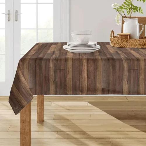 Vista 9 de Mantel rectangular de tela de poliéster de 60 x 120 pulgadas, de grano de madera marrón, lavable, resistente a las arrugas, para comedor al aire