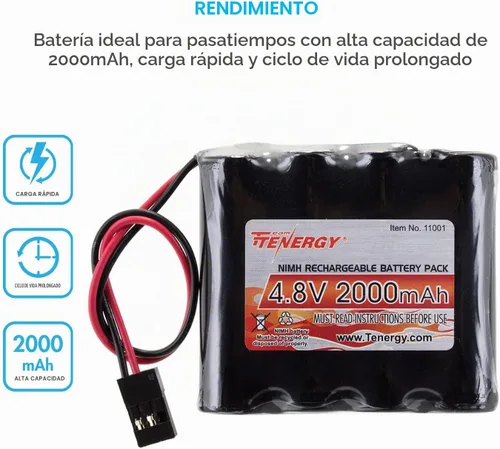 Vista 2 de Paquete de baterías RX NiMH Tenergy para receptor 4.8 V 2000 mAh, con conector Hitec para autos y aviones RC