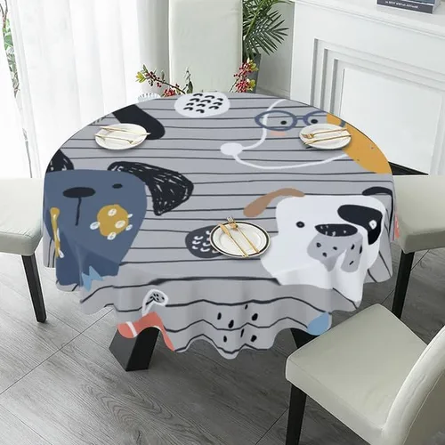 Vista 4 de Bonito mantel redondo minimalista con estampado de perro, lavable, resistente a las arrugas, para el hogar, cocina, comedor, picnic, campamento