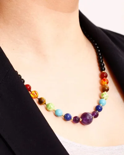 Vista 3 de Jewever Collares de cristal de amatista de 7 chakras para mujer, cadenas de obsidiana negra, cristales curativos y piedras preciosas, meditación